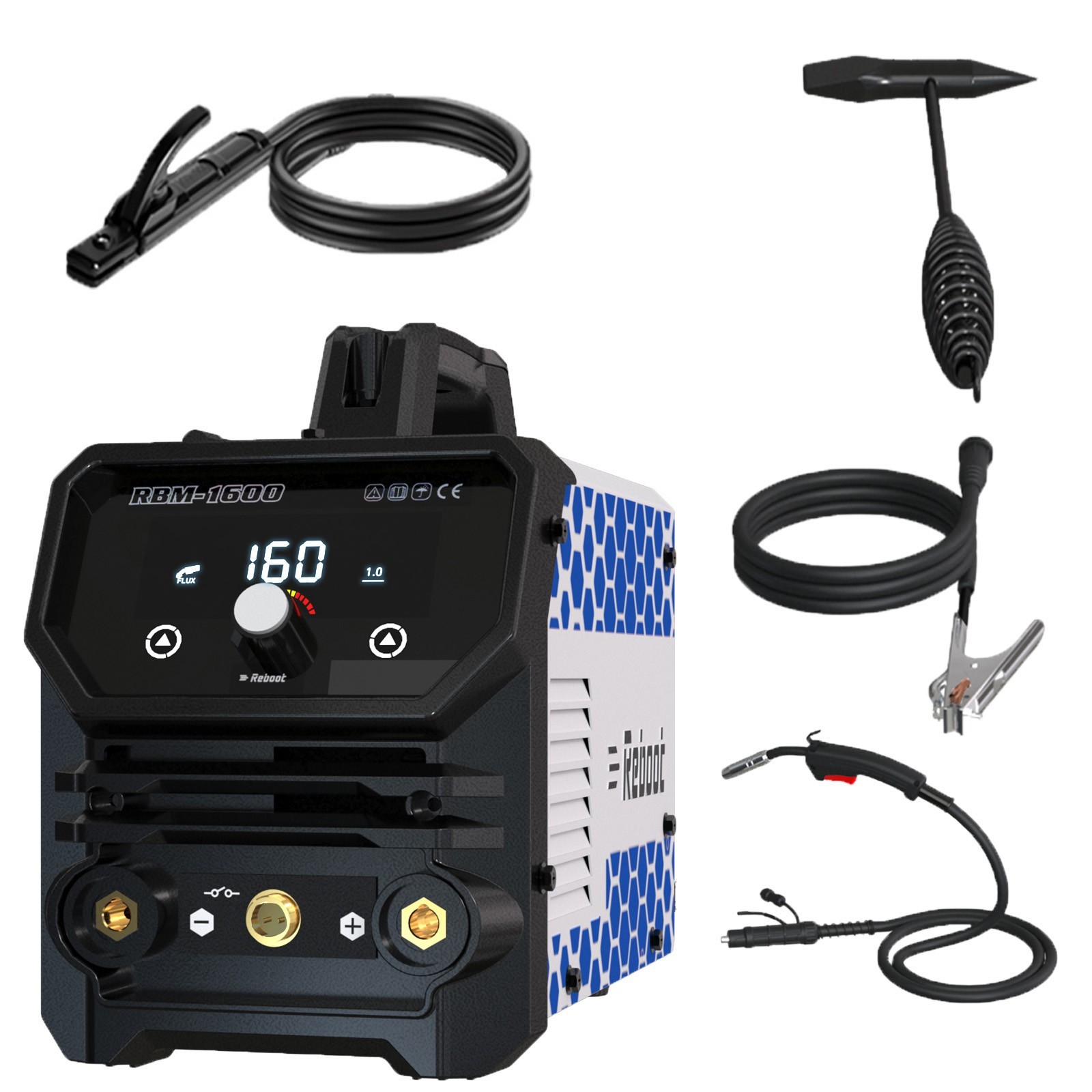 Reboot 160A MIG Welder 120V Flux Core MIG Welder with Large LED Digital Display Reboot 160A MIG Welder 120V Flux Core MIG Welder with Large LED Digital Display