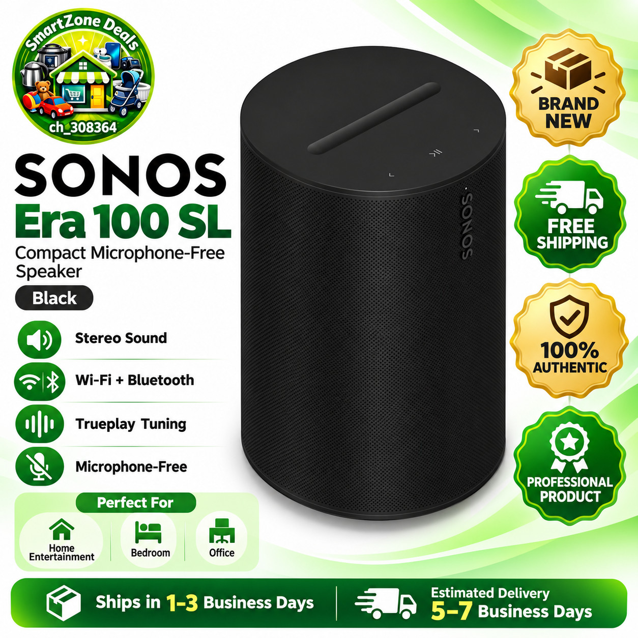 New Sonos Era 100 SL Compact Speaker WiFi Bluetooth Mic-Free Pack 1 - Big Sale🎵