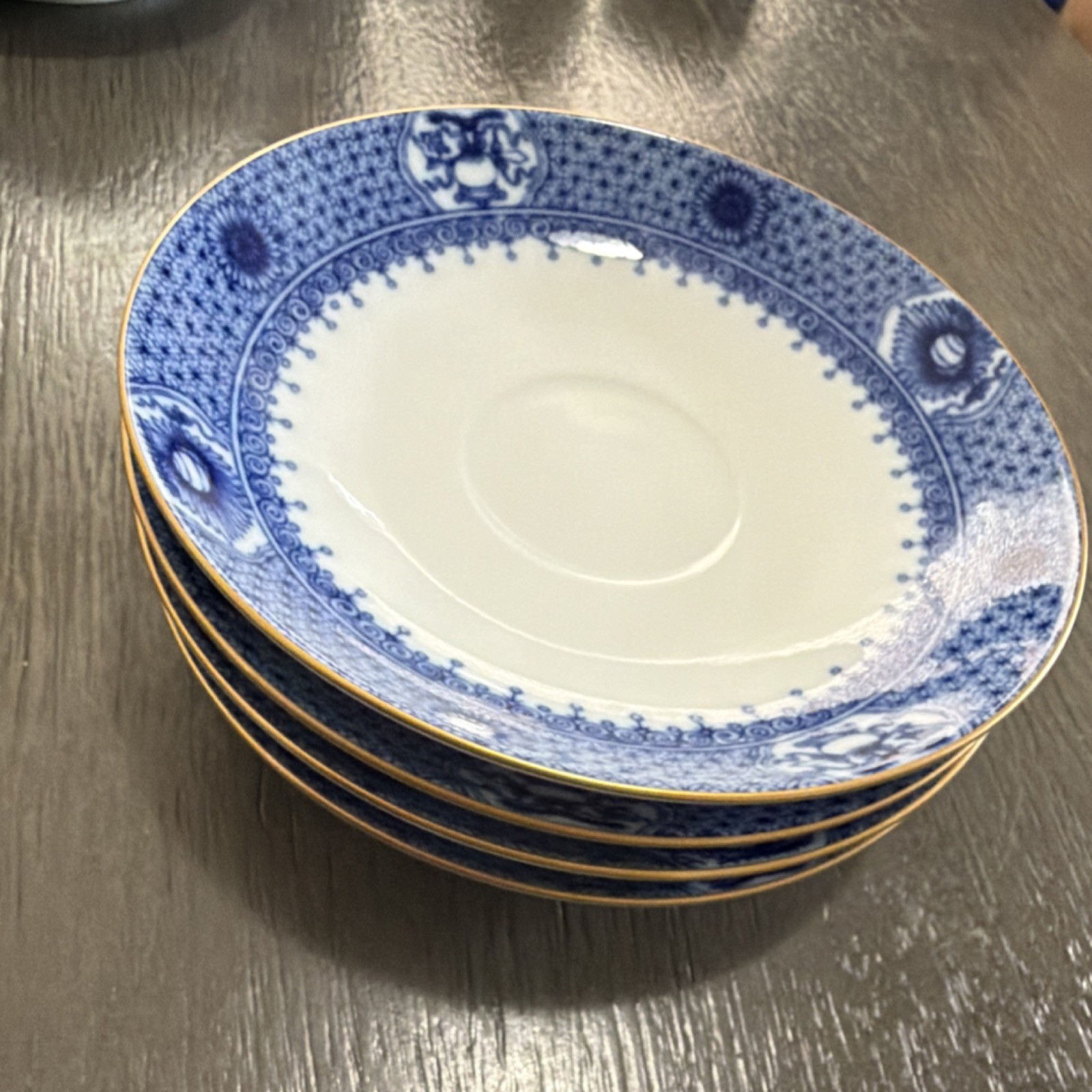 Mottahedeh Imperial Blue Saucer Set Porcelain Blue White Reserve Portugal 4pcs Mottahedeh Imperial Blue Saucer Set Porcelain Blue White Reserve Portugal 4pcs