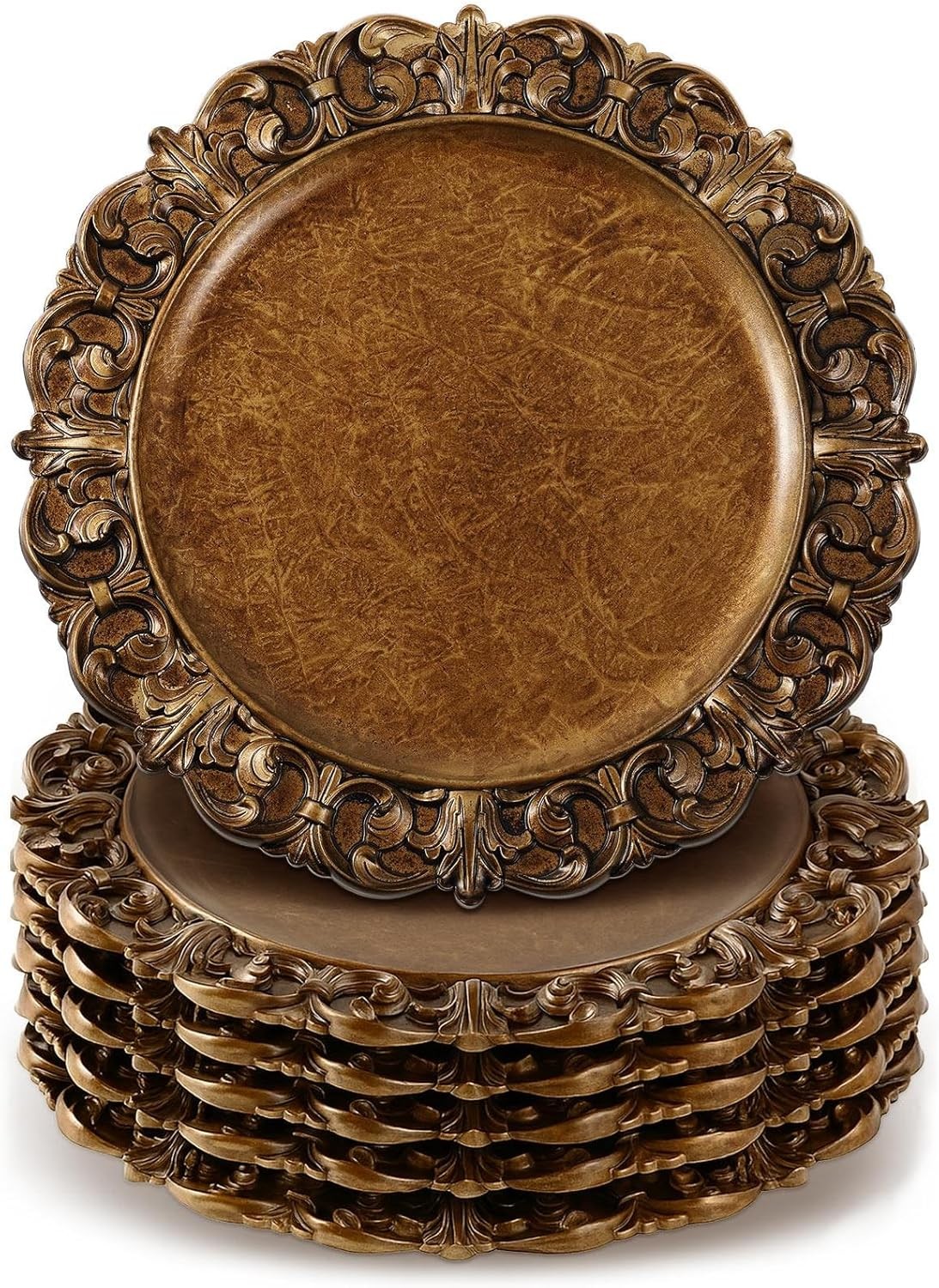 6 Pcs Antique Gold Charger Plates Bulk 13 Inch Embossed Rim Plastic Round 6 Pcs Antique Gold Charger Plates Bulk 13 Inch Embossed Rim Plastic Round