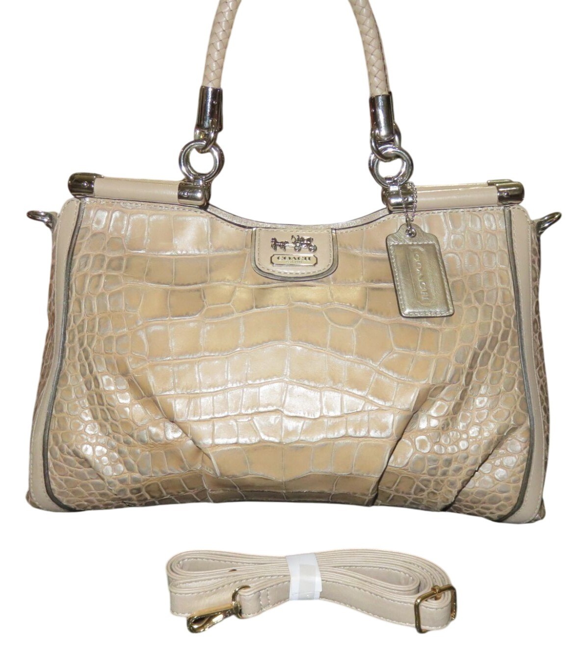 Coach Ashley 2012 Limited Edition Tan Croc Embossed Leather Satchel Crossbody