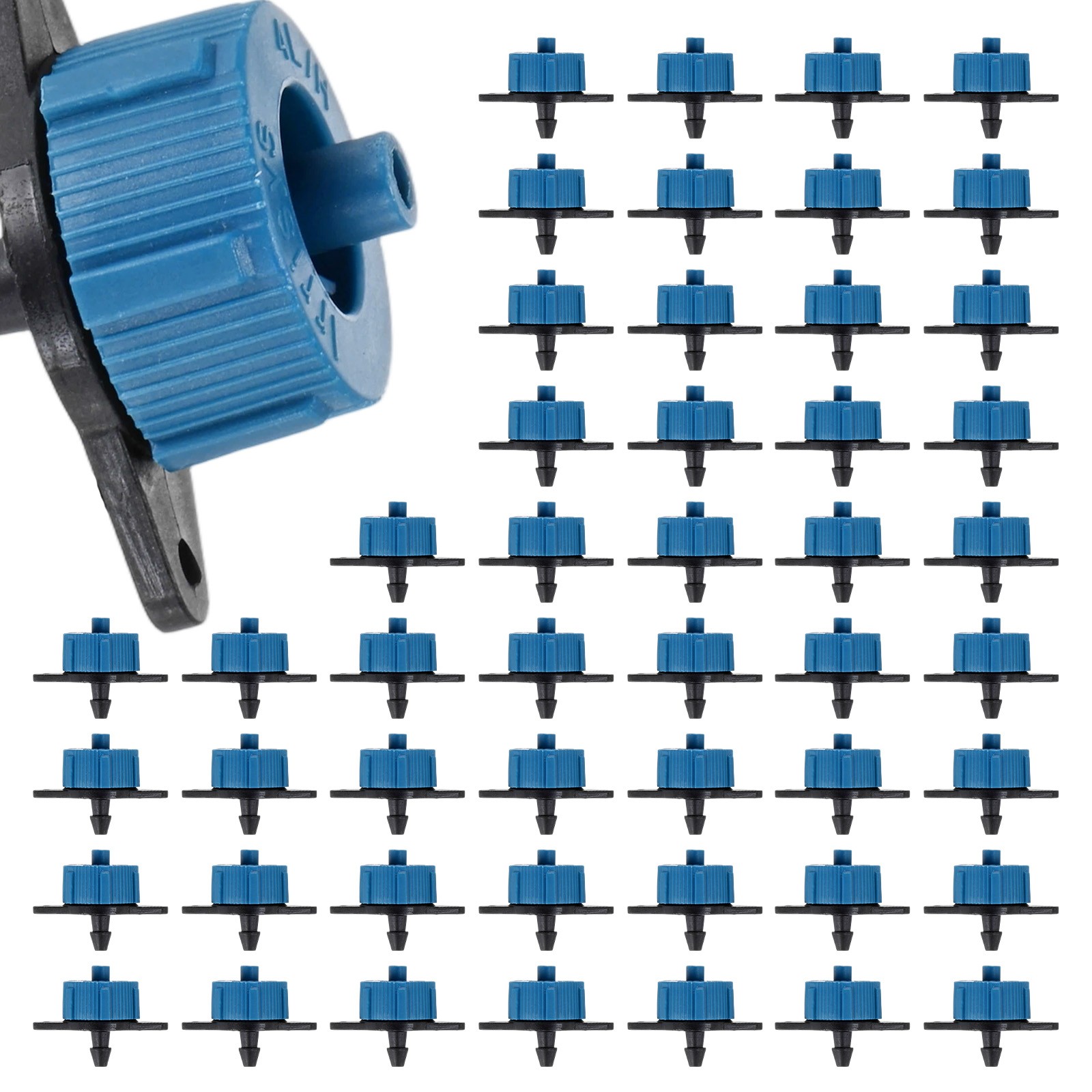 50-Pack 1.1GPH Pressure Compensating Drippers for Garden Lawn [Blue]