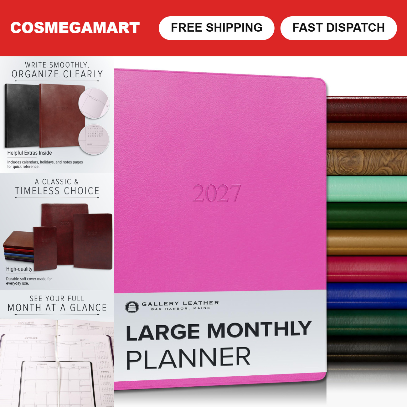 Large Monthly Planner 2026-2027 | Caribbean Fuchsia | Stylish Organizer, Calenda