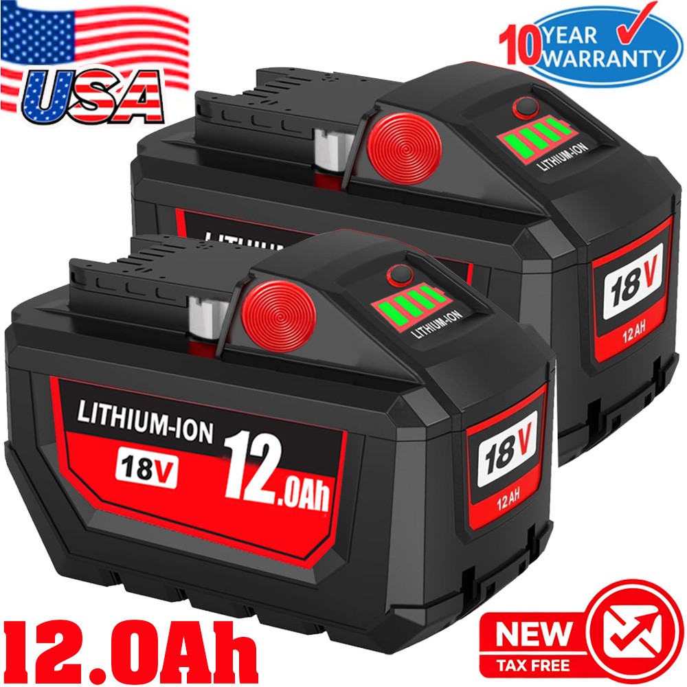 2PACK 12.0Ah For Milwaukee For M18 18V Extended Capacity Battery 48-11-1860 NEW 2PACK 12.0Ah For Milwaukee For M18 18V Extended Capacity Battery 48-11-1860 NEW