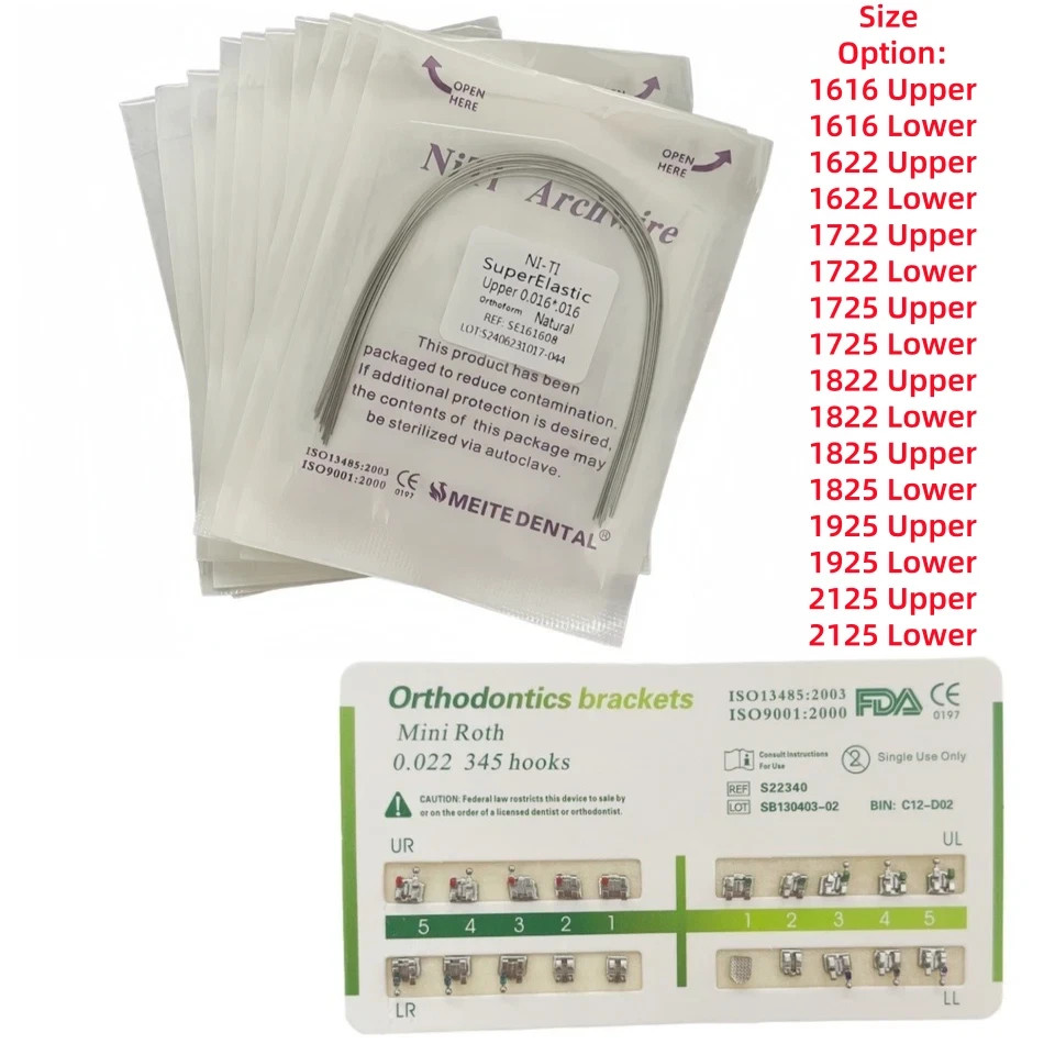 Dental Orthodontic Braces Brackets Mini Roth.022 345 Hook/Arch Wire Nature
