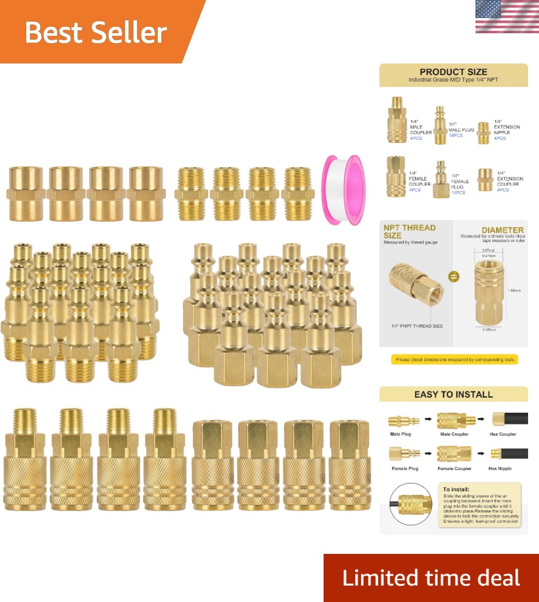 45pcs,Air Hose Fittings,Quick Connect Hose Fittings,Npt 1/4\ 45pcs,Air Hose Fittings,Quick Connect Hose Fittings,Npt 1/4\