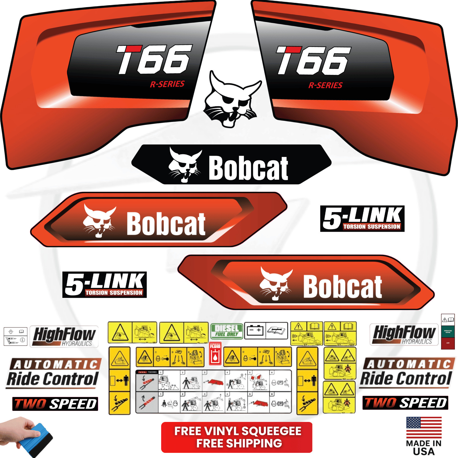 Fits Bobcat T66 Complete Decal Kit Skid Steer Stickers - Fits Bobcat T66 Complete Decal Kit Skid Steer Stickers -