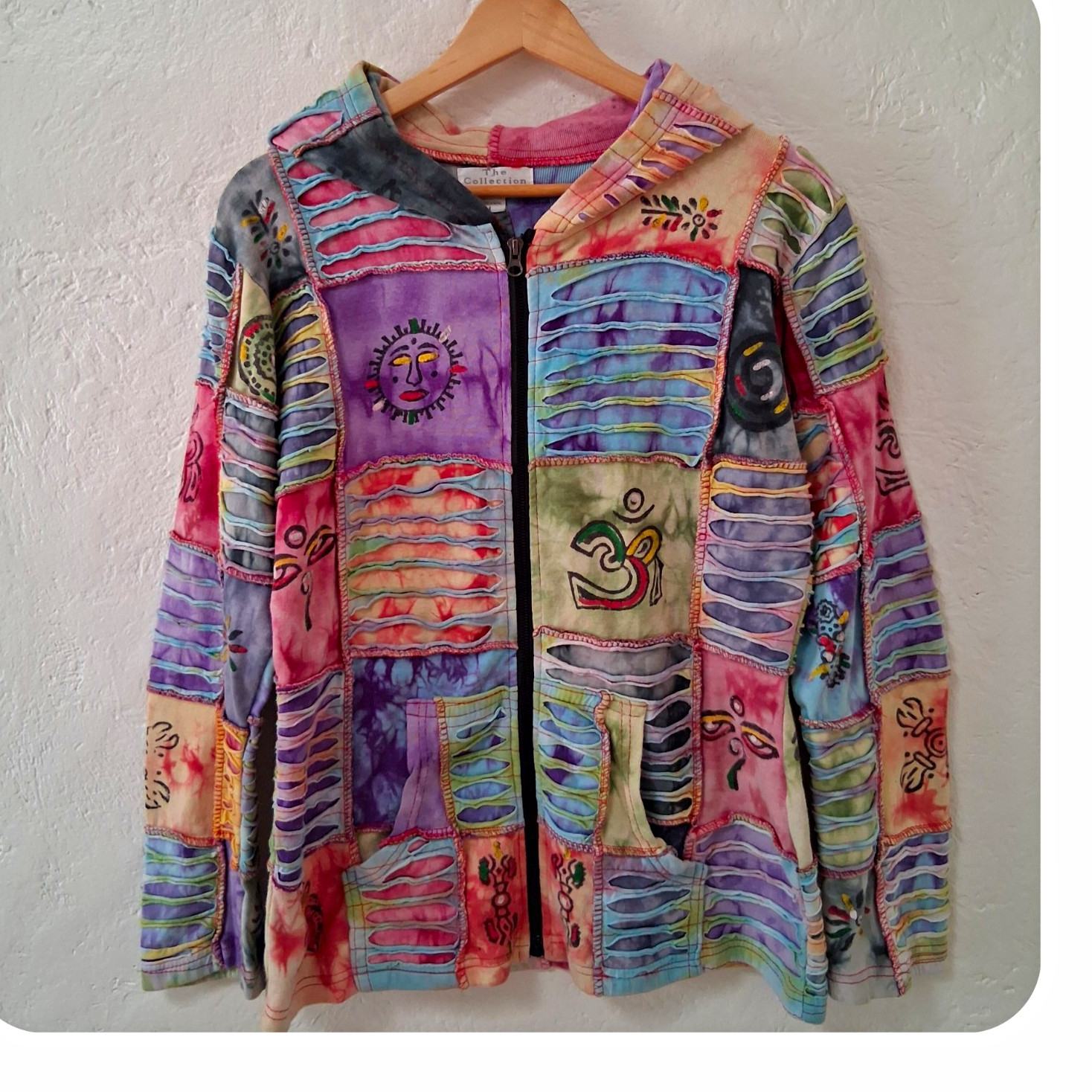 Vintage Nepalese Patchwork Jacket Large Slashed Tie Dye Festival Goblincore Sun