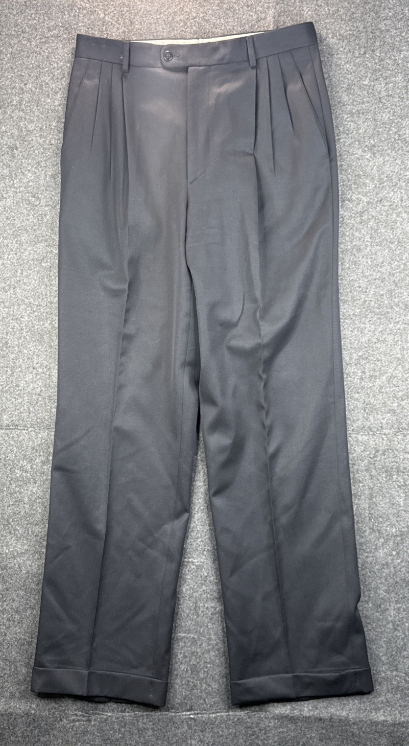 Zanella Dress Pants Men 32x32 Black Wool NWOT Italy Triple Pleats Trouser Alter