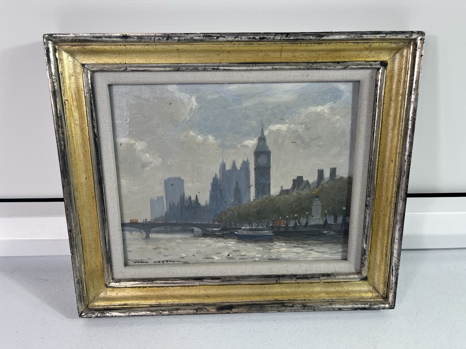 VTG English Oil Painting On Board Signed by John Webster  Silver Frame 12” x 10\