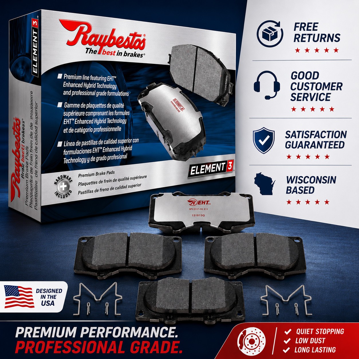 Disc Brake Pad Set-Element3 Hybrid Technology Raybestos EHT1036H