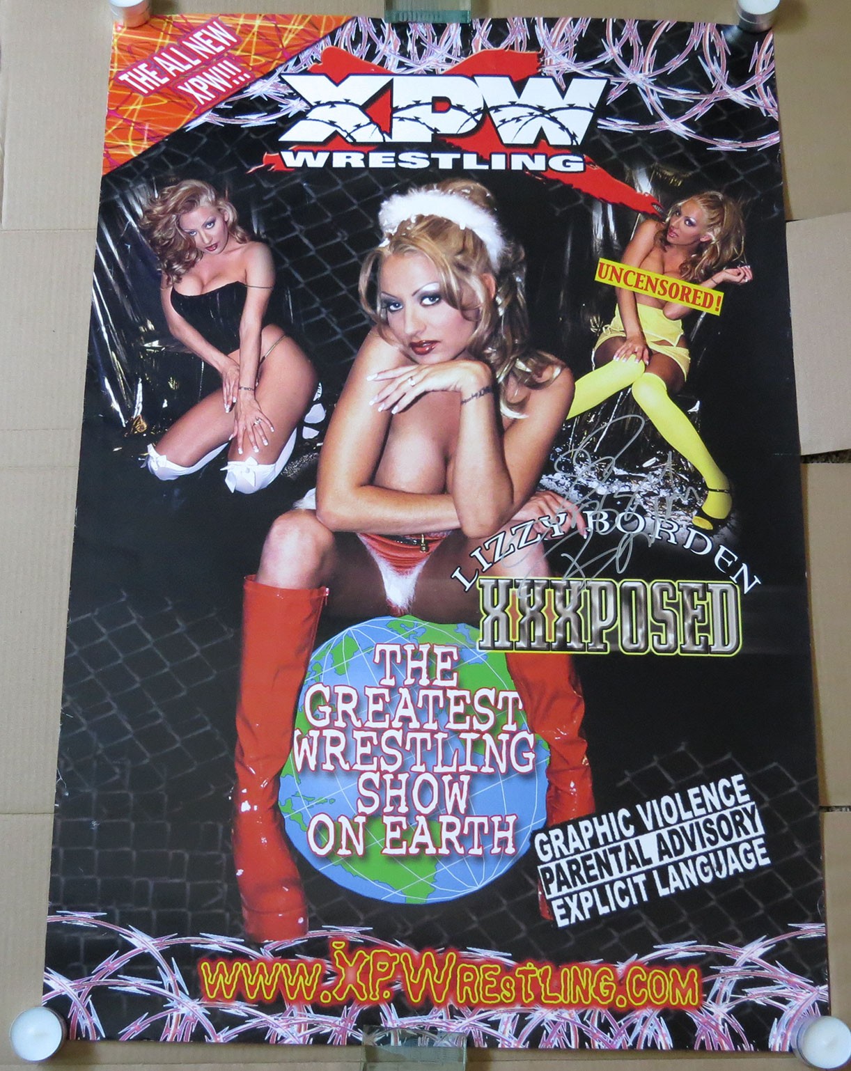 Lizzy Borden SIGNED 2003 PROMO Poster XXXposed 36x24 XPW Wrestling RARE