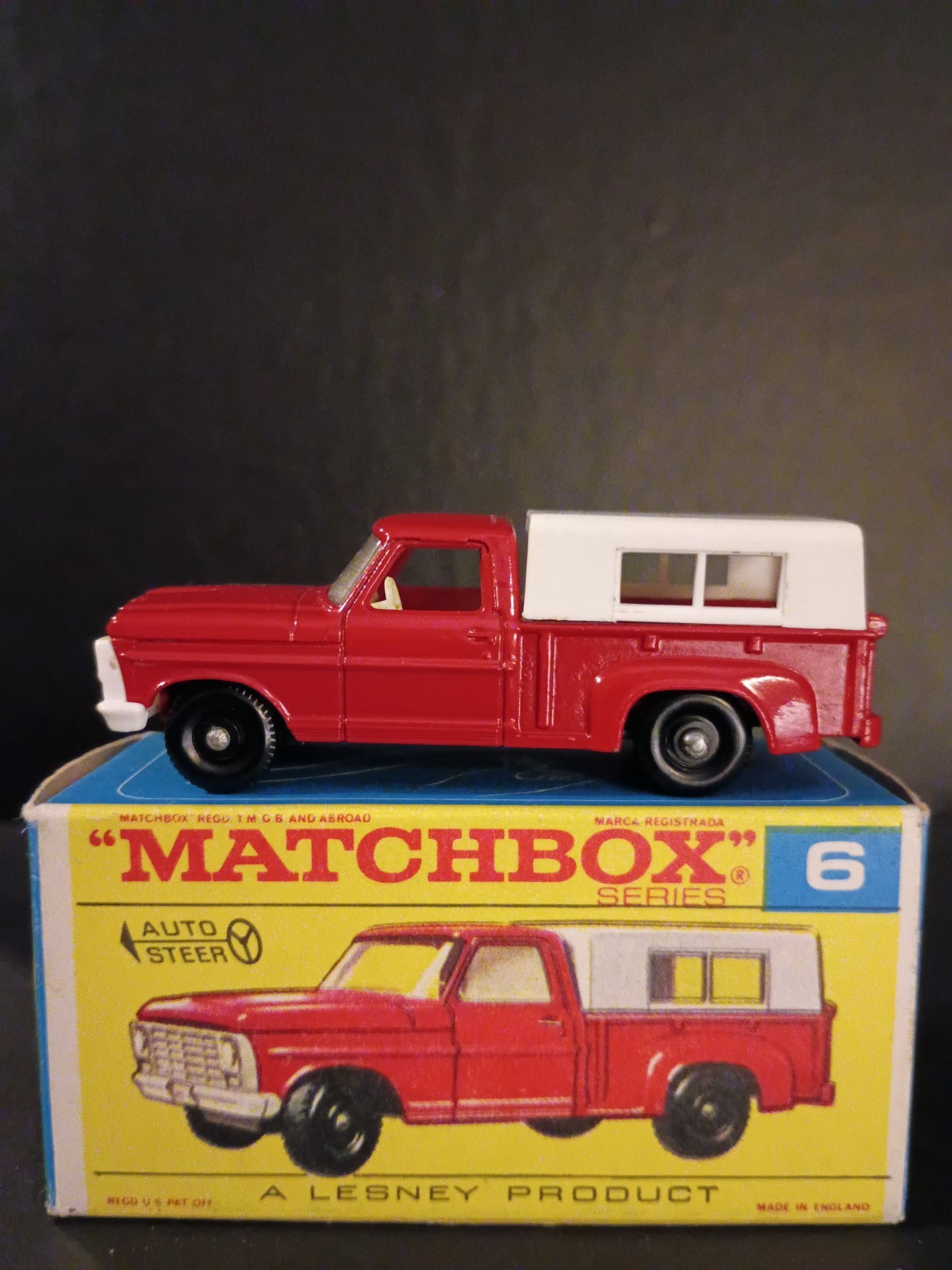 Matchbox #6D Pickup Truck 1968 In Crisp Original F2 Script Box Matchbox #6D Pickup Truck 1968 In Crisp Original F2 Script Box