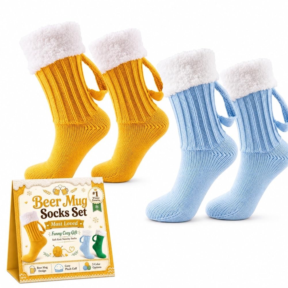Beer Socks Funny Beer Mug Socks with Handle and Hat for Men and Women Beer Socks Funny Beer Mug Socks with Handle and Hat for Men and Women