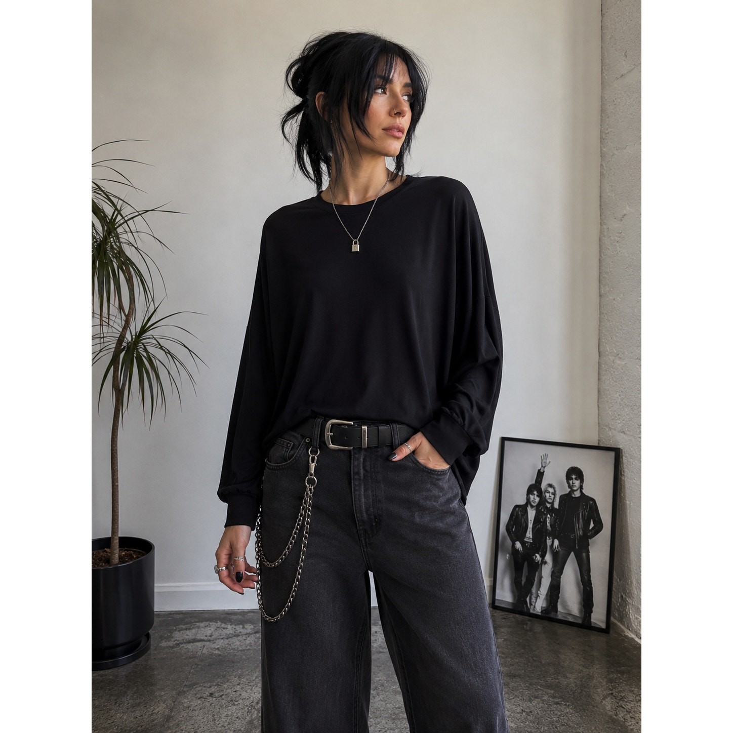 Les Amis Black Dolman Sleeve Top XL Boxy Cropped Minimalist Blouse