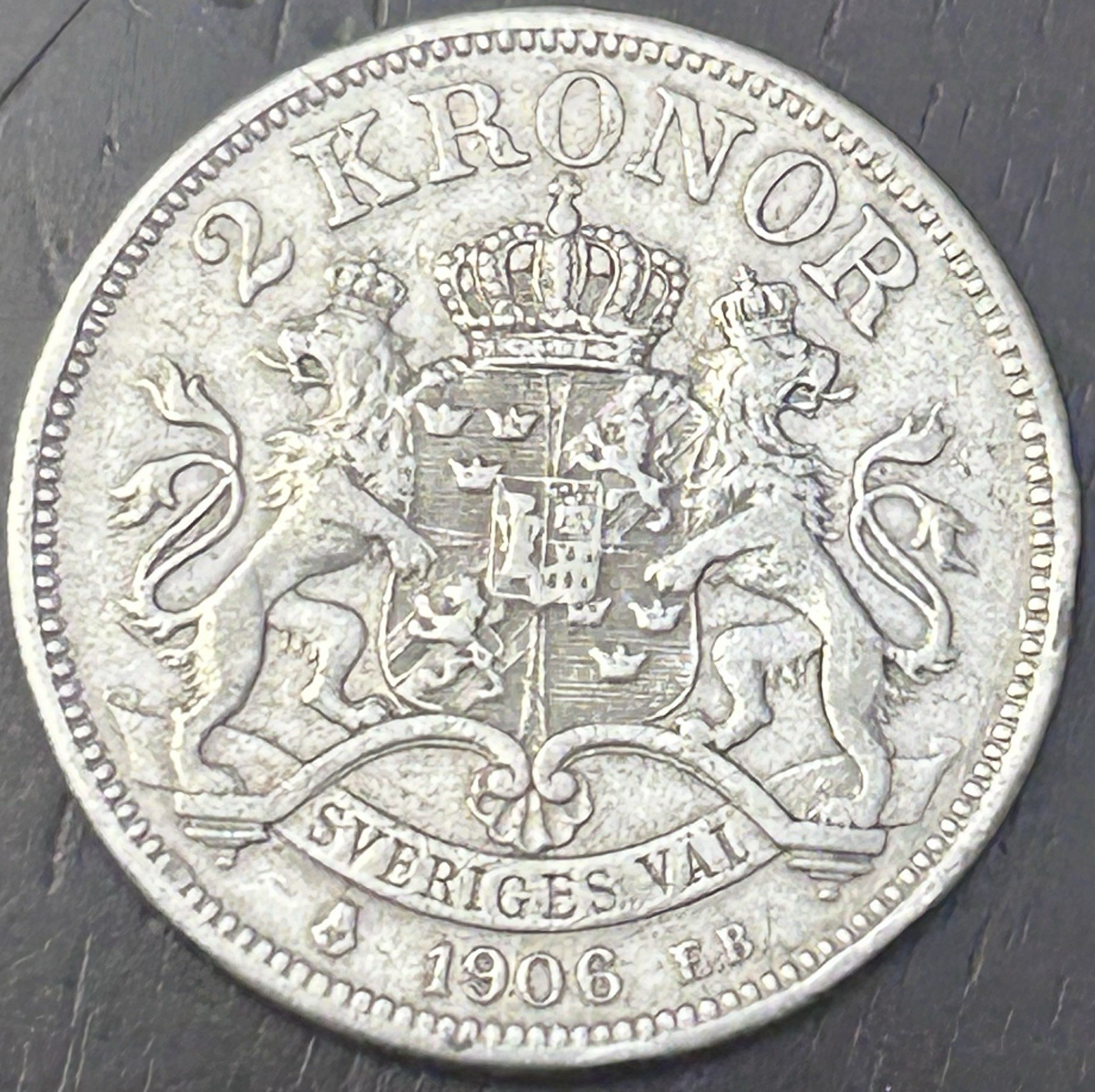 Sweden 2 Kronor 1906 Oscar II Silver 0.800 E.B. Variety