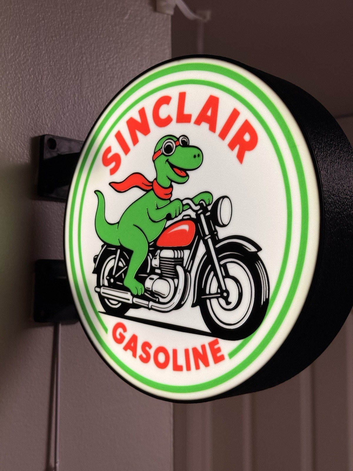 Sinclair Gasoline Dino Motorcycle Round Wall Sign – Gas & Oil Advertising Sinclair Gasoline Dino Motorcycle Round Wall Sign – Gas & Oil Advertising