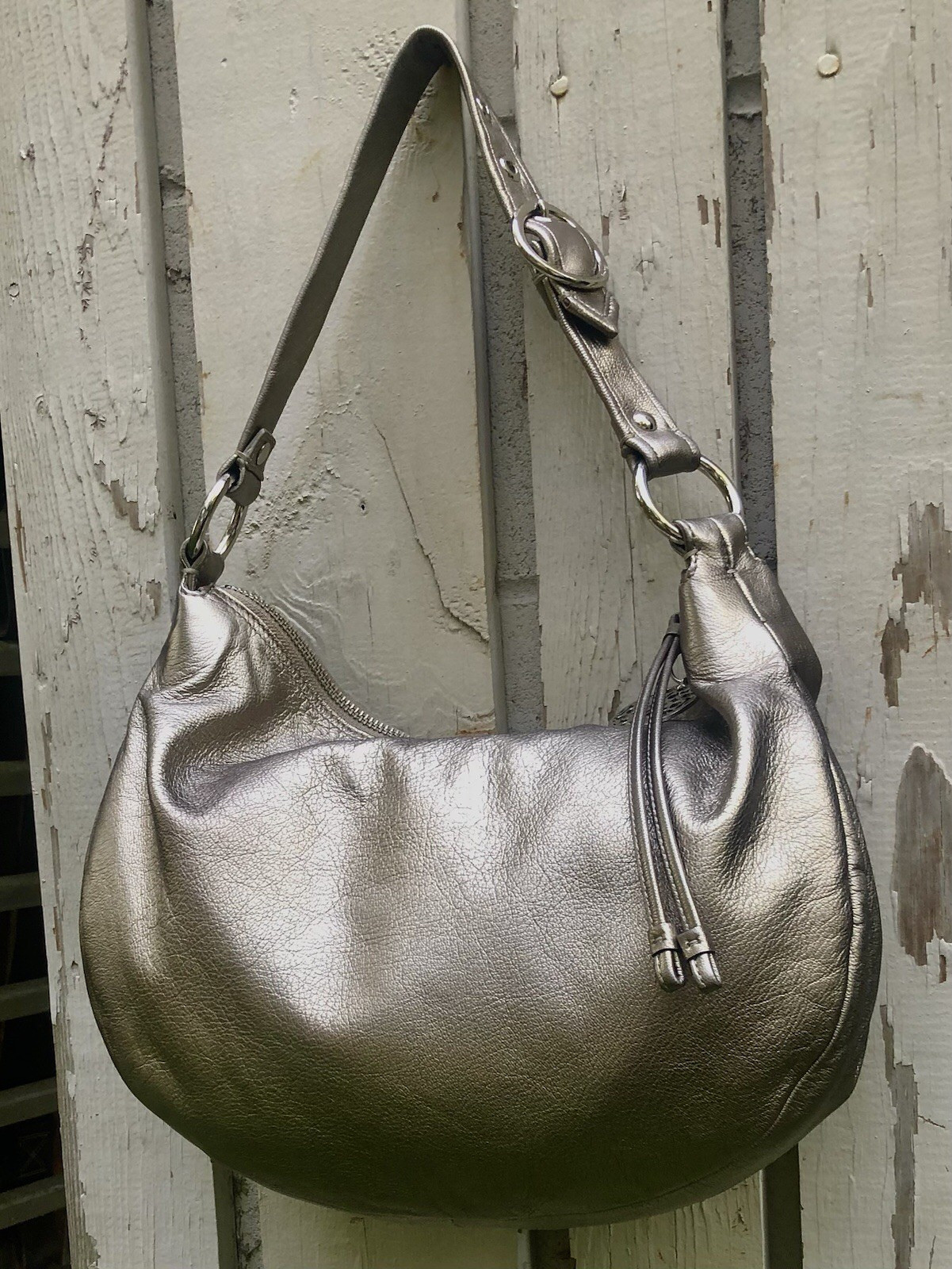 Vtg COACH Allie F15665 Pale Metallic Gold Pebbled Leather Shoulder HOBO L(Offer
