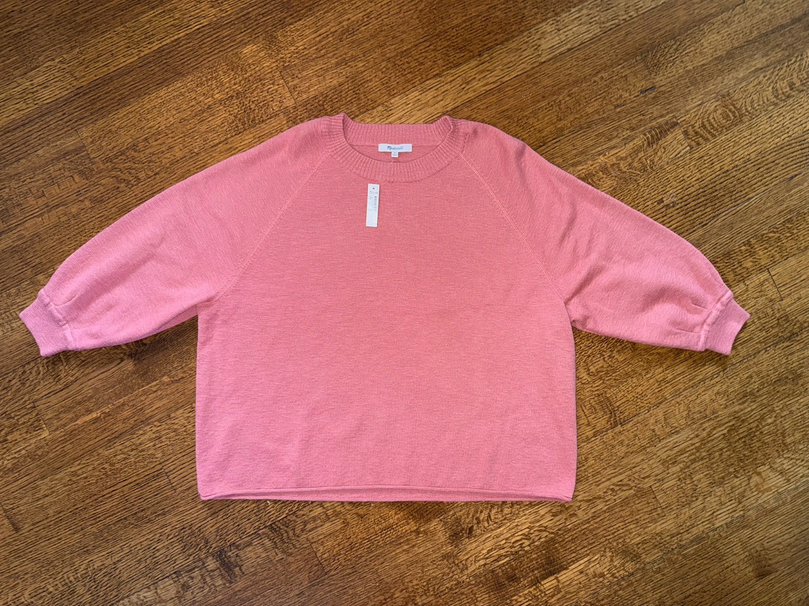 NWT Madewell Textured Knit Raglan 3/4 Puff Sleeve Sweater - Coral Pink - Medium