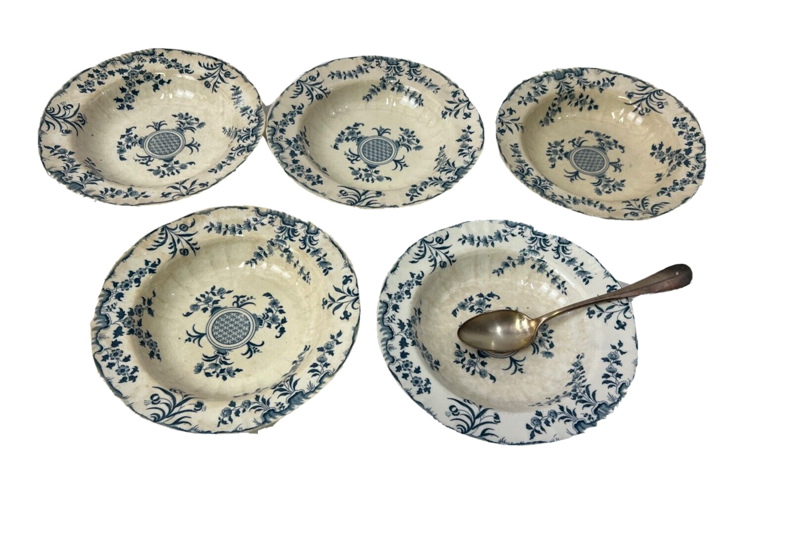 5 Minton Montrose Hollow Plates - 19th Century English Earthenware - 30cm