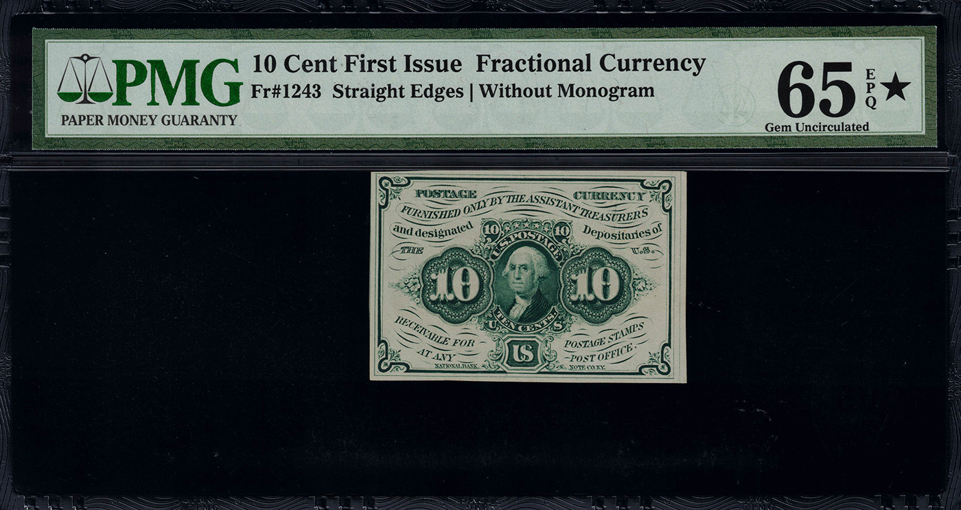 FR-1243 $0.10 First Issue Fractional Currency - 10 Cents - Graded PMG 65 EPQ FR-1243 $0.10 First Issue Fractional Currency - 10 Cents - Graded PMG 65 EPQ