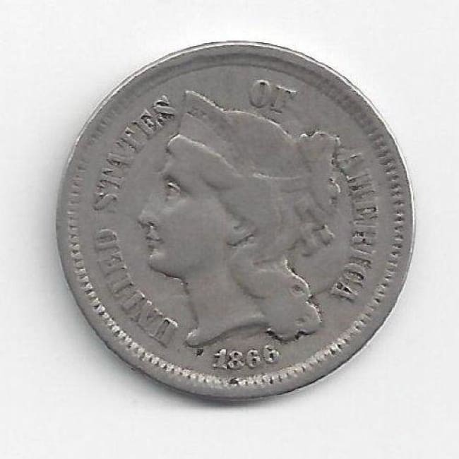 Civil War Era Three Cent Nickel 1866 USA