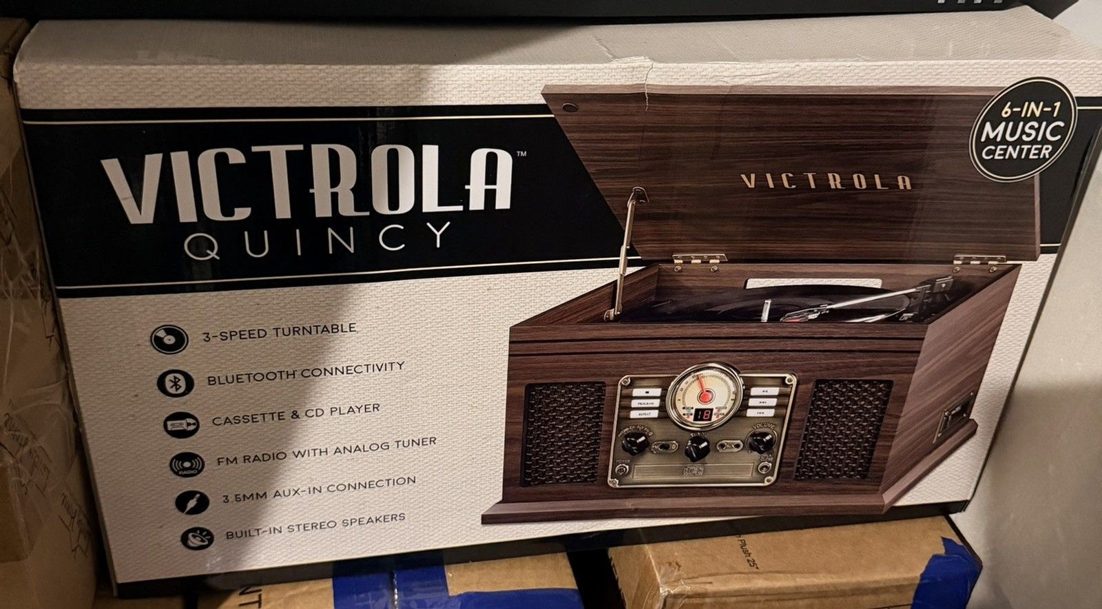Victrola The Quincy 6-in-1 Bluetooth Record Player Turntable Mahogany Victrola The Quincy 6-in-1 Bluetooth Record Player Turntable Mahogany