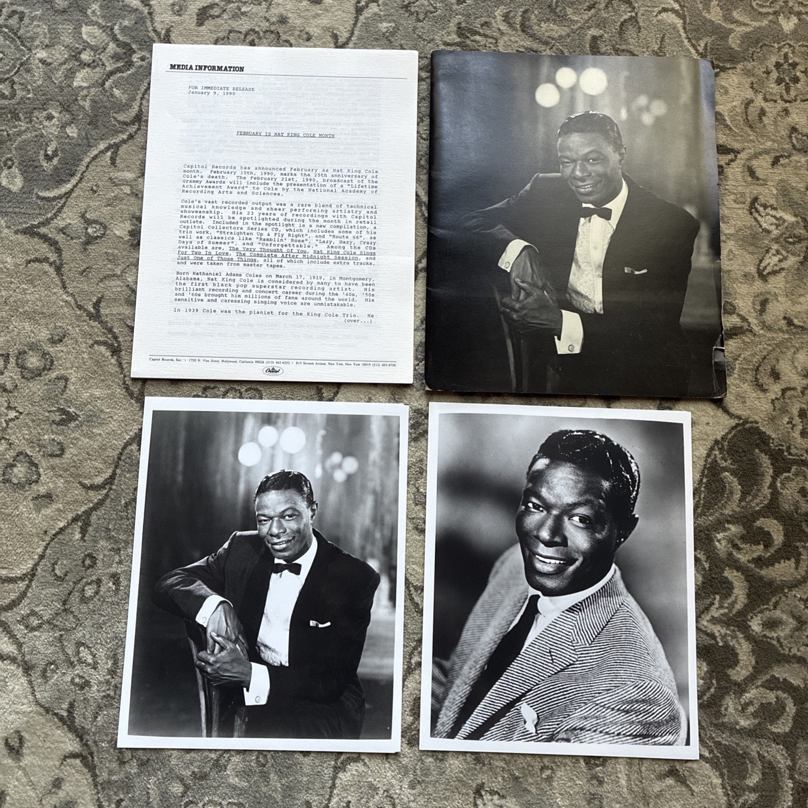 Vtg NAT KING COLE ORIGINAL PRESS KIT w 2 Original 8x10 PHOTOS & BIO 1990 Vtg NAT KING COLE ORIGINAL PRESS KIT w 2 Original 8x10 PHOTOS & BIO 1990