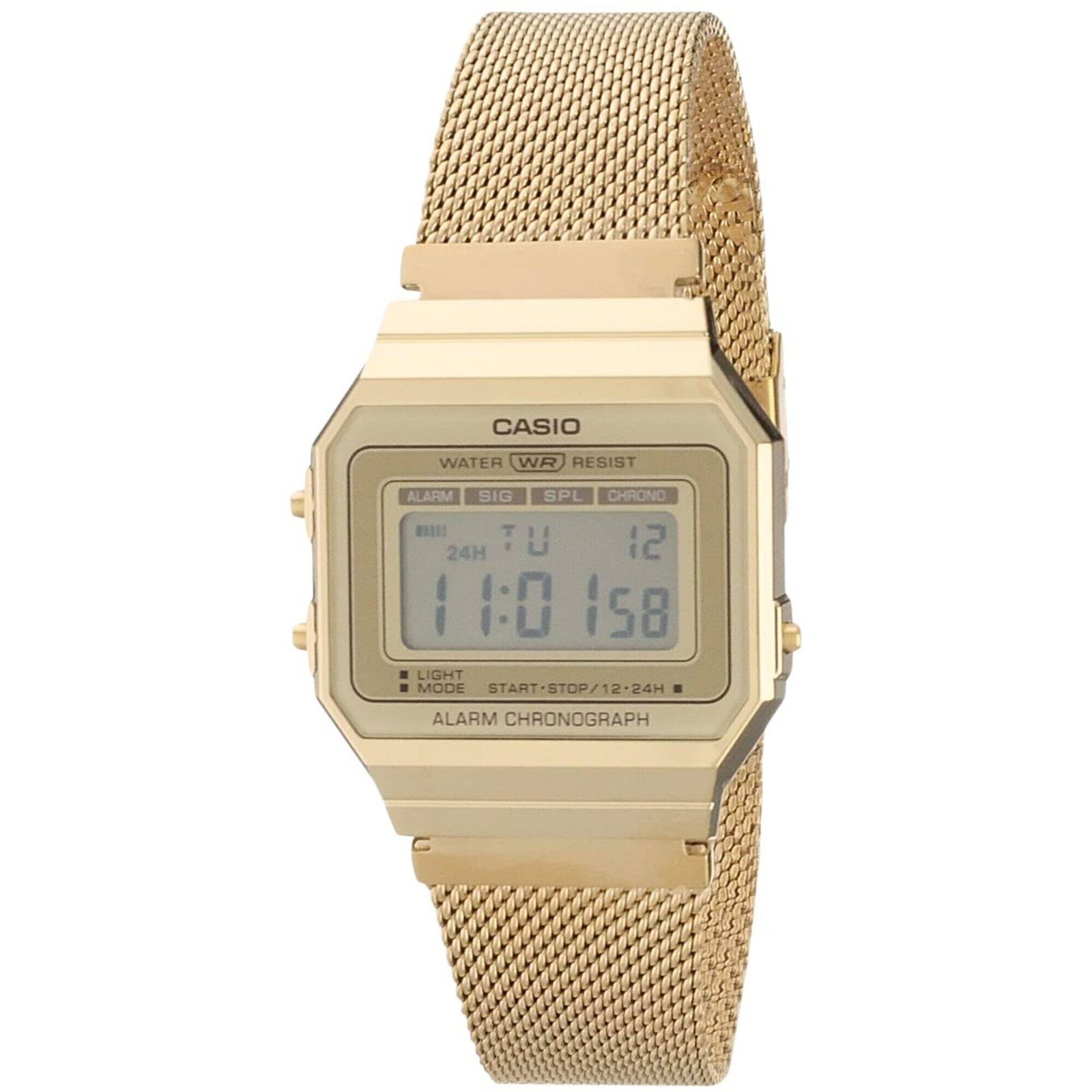 Casio Unisex Digital Watch Vintage Chronograph Gold Dial Bracelet A700WMG-9AVT