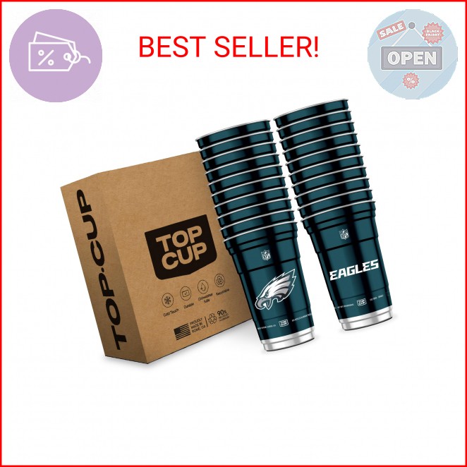 Top Cup NFL Philadelphia Eagles 20 oz Reusable Aluminum Cups 20 Count | Official Top Cup NFL Philadelphia Eagles 20 oz Reusable Aluminum Cups 20 Count | Official