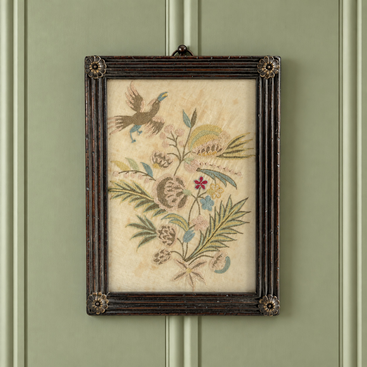 18th Century Silk Embroidery on Linen Chintz Design English C 1740 AF