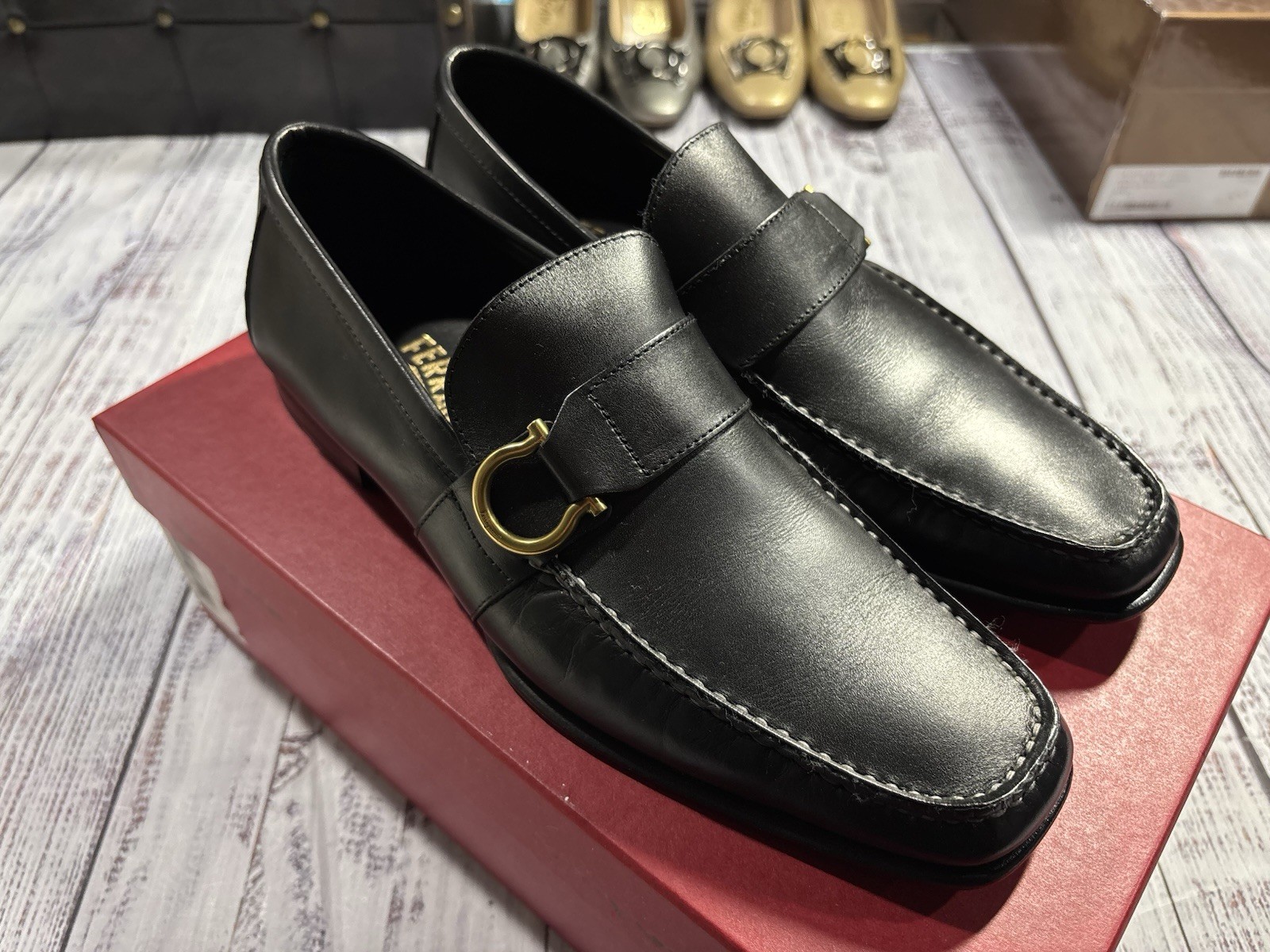 NEW Mens Salvatore Ferragamo Loafers Sz 6 EE Black Stilo 2 Leather Shoes NEW Mens Salvatore Ferragamo Loafers Sz 6 EE Black Stilo 2 Leather Shoes