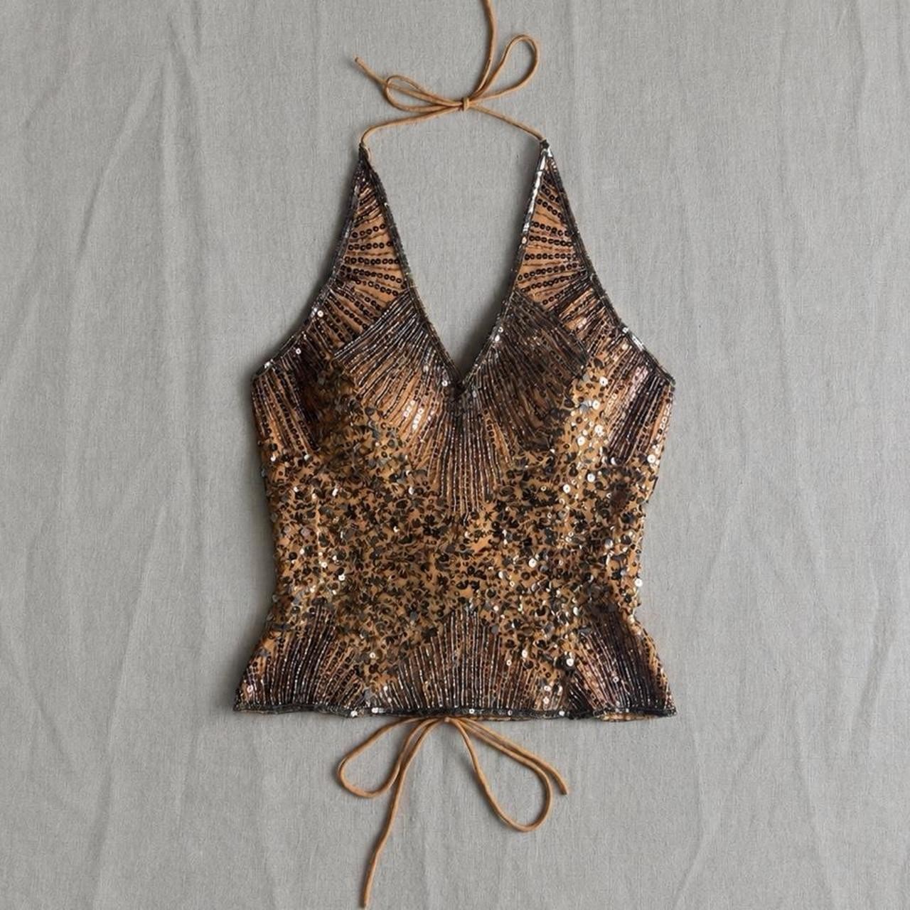 Rare Y2K Aftershock silk halter top in a luminous peach color sz M