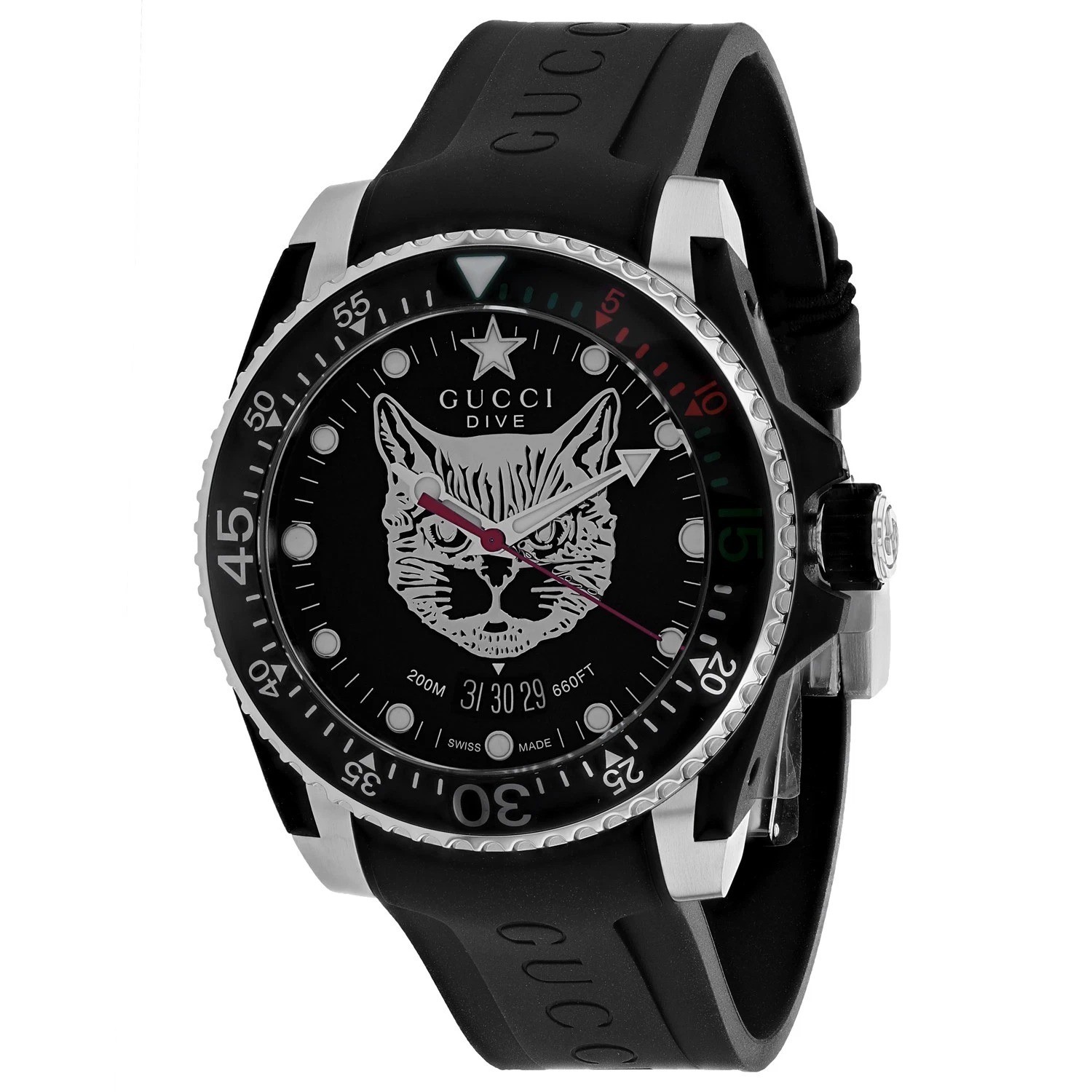 Gucci Dive Mystic Cat Black Rubber Strap Watch YA136320 Gucci Dive Mystic Cat Black Rubber Strap Watch YA136320