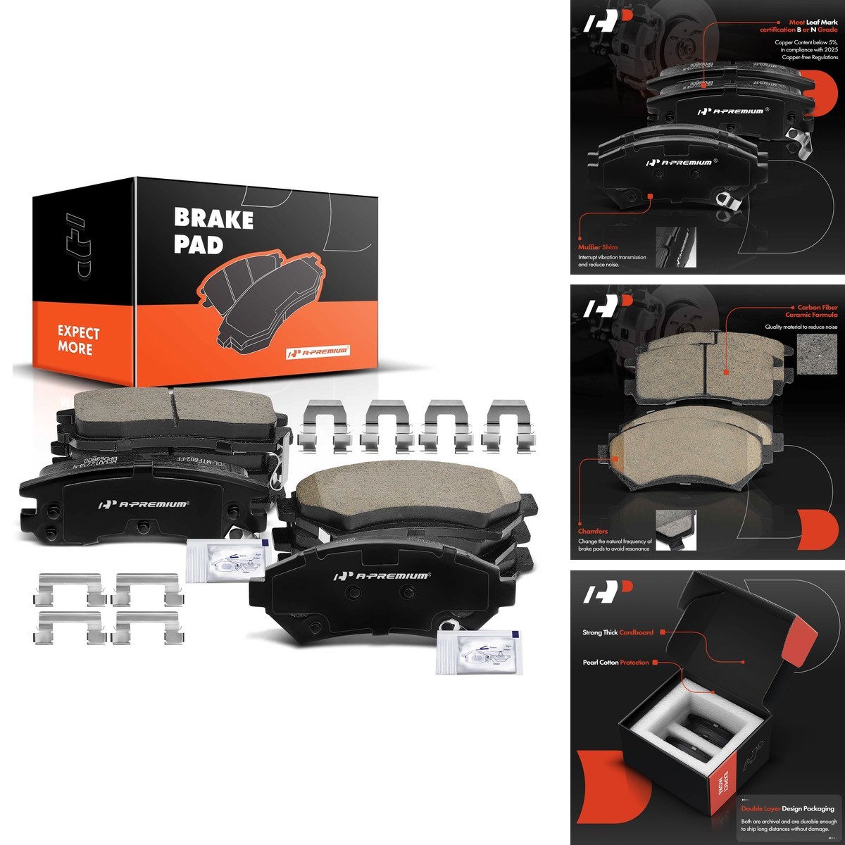 A-Premium Front and Rear Ceramic Brake Pads, 4-Pack A-Premium Front and Rear Ceramic Brake Pads, 4-Pack