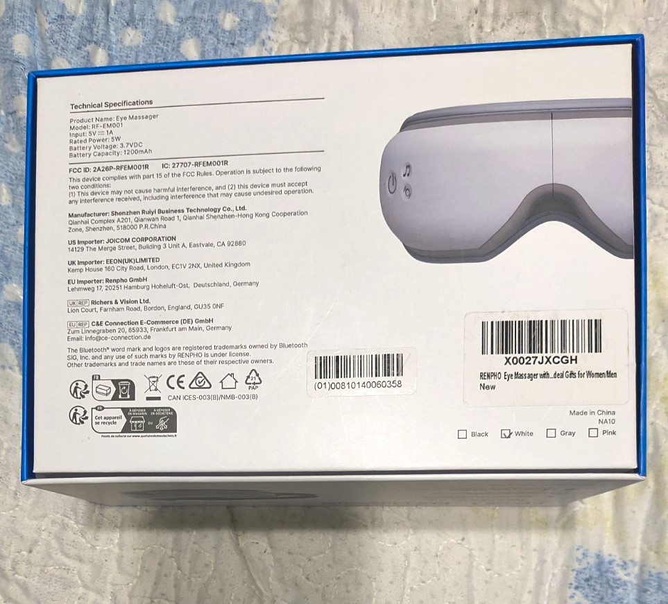 RENPHO EYERIS 1 Electric Eye Massager Bluetooth Heat Setting White/Gray RENPHO EYERIS 1 Electric Eye Massager Bluetooth Heat Setting White/Gray