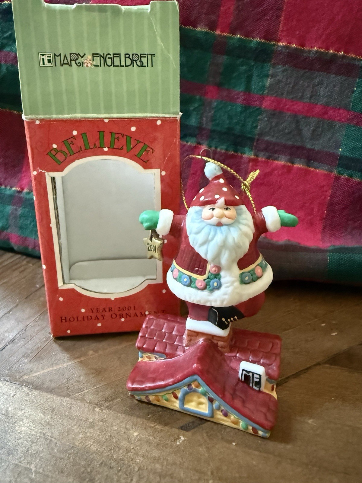 Mary Engelbreit Vintage \'Believe\' Santa Claus Hanging Christmas Ornament 2001 Mary Engelbreit Vintage \'Believe\' Santa Claus Hanging Christmas Ornament 2001