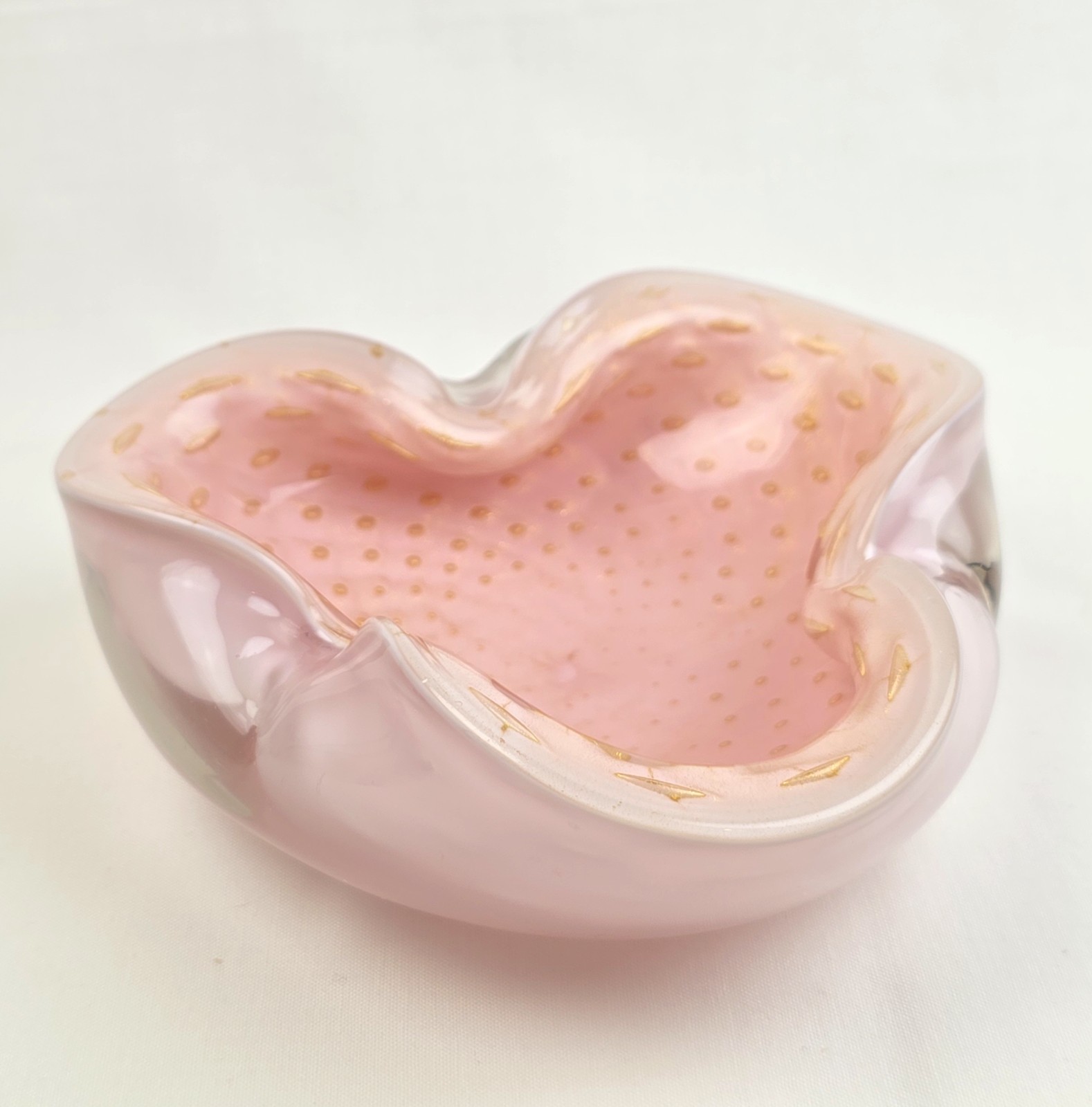 VTG Murano Glass Alfredo Barbini Gold Bullicante Bubbles Pink Cased Ashtray VTG Murano Glass Alfredo Barbini Gold Bullicante Bubbles Pink Cased Ashtray