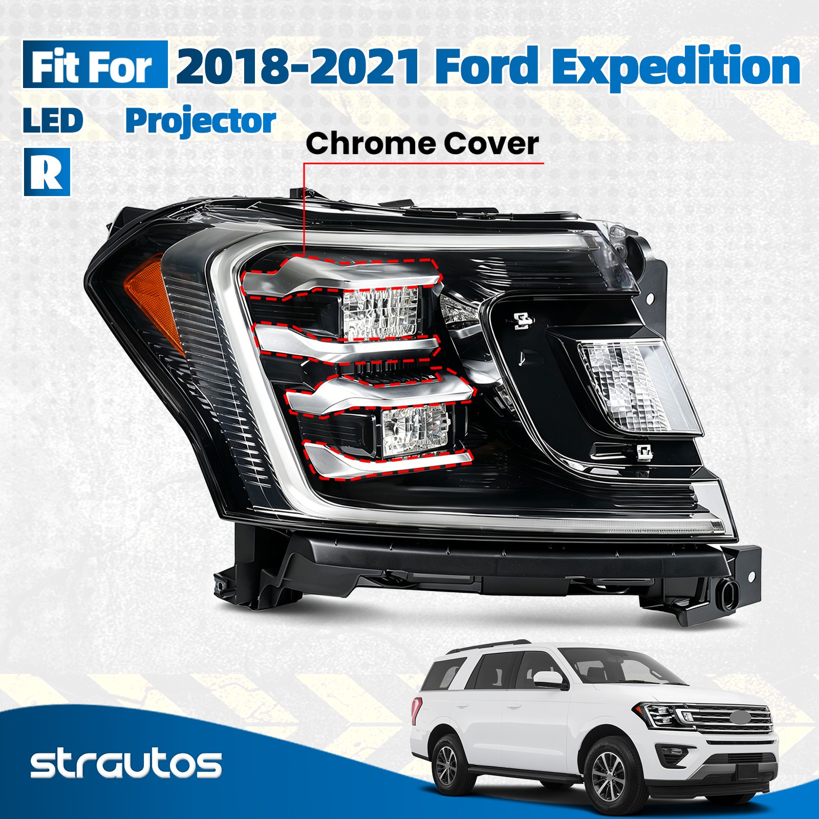 For 2018-2021 Ford Expedition Full LED Headlight w/ LED DRL Chrome Passenger RH