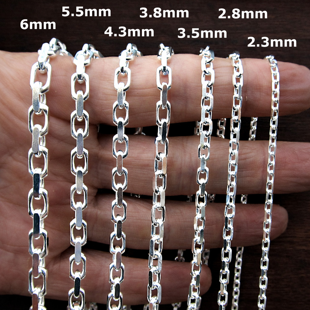 Solid 925 Sterling Silver Italian Anchor Cable Chain Necklace Diamond Cut Italy