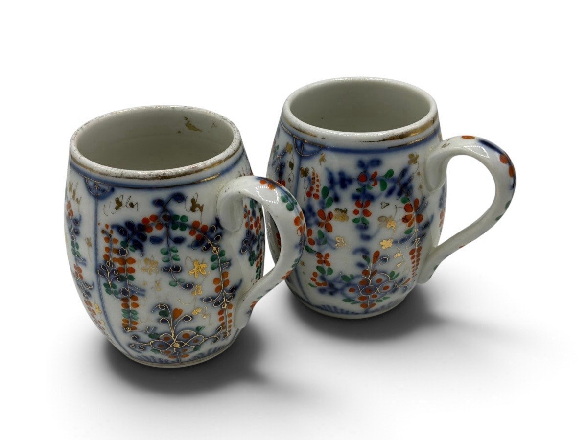 Antique Pair Of 2 Antique 18th / 19th C German Porcelain Cup Mug Blue Onion Antique Pair Of 2 Antique 18th / 19th C German Porcelain Cup Mug Blue Onion