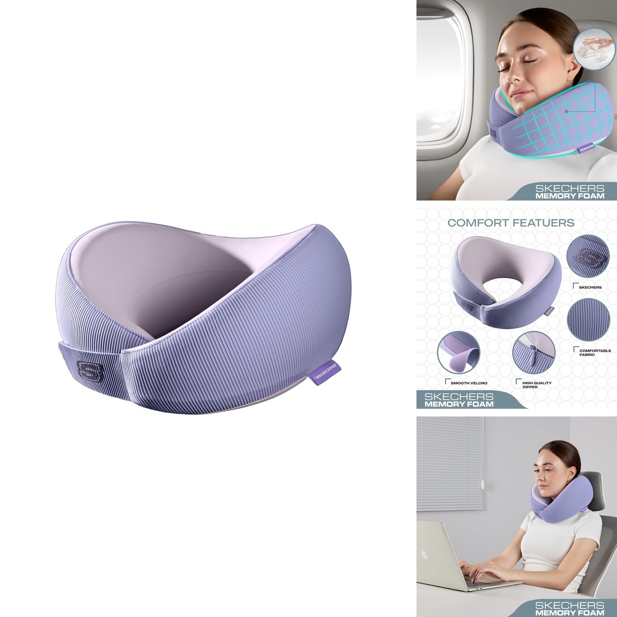 Skechers SK11002-PURPLE Memory Foam Neck Pillow Purple Skechers SK11002-PURPLE Memory Foam Neck Pillow Purple