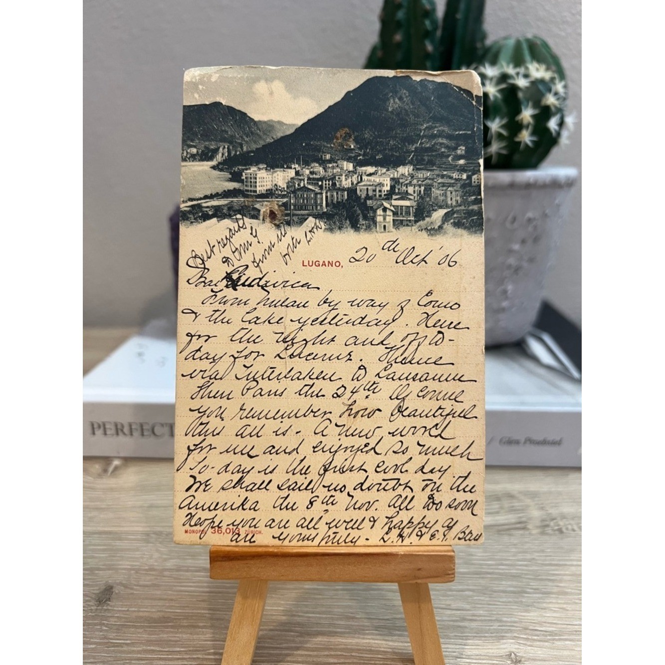 Vintage Lugano Switzerland Postcard 1906 Posted Swiss Stamp Lake Como View