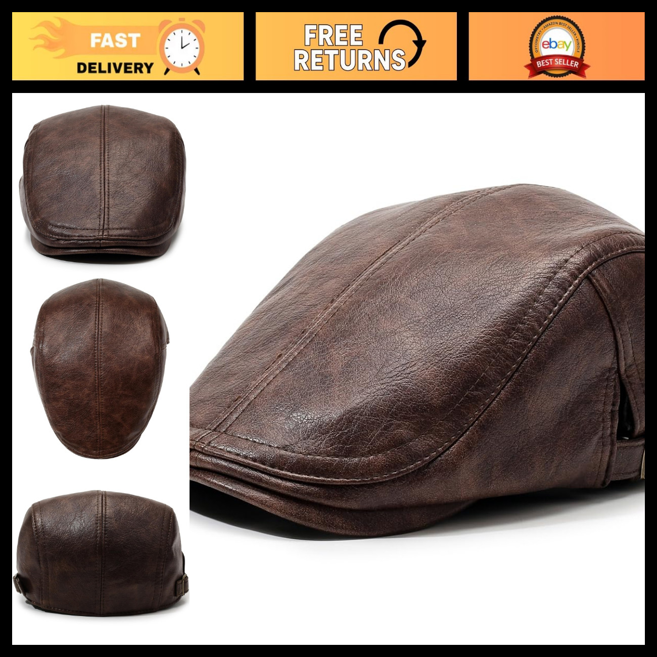 Vintage Leather Newsboy Flat Cap, Ivy Hat for Men & Women, Stylish Driving Hat Vintage Leather Newsboy Flat Cap, Ivy Hat for Men & Women, Stylish Driving Hat