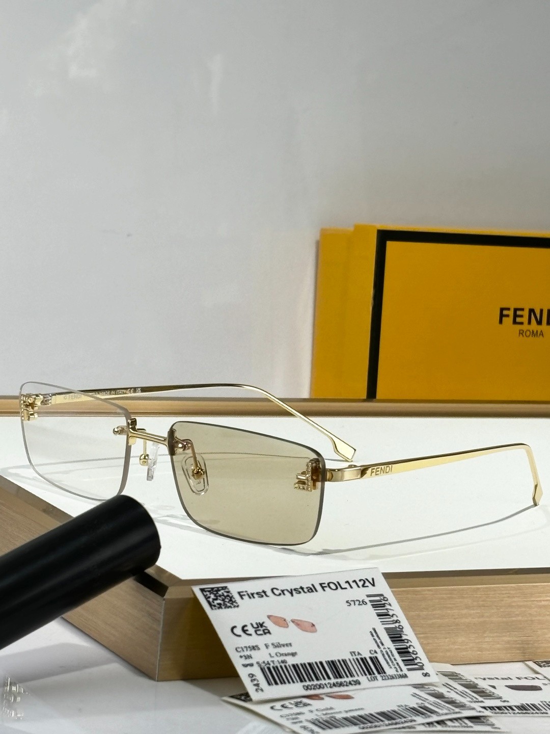FENDI FE4172US Gold Rimless Rectangle Sunglasses Light Brown Lenses 58-18-140 FENDI FE4172US Gold Rimless Rectangle Sunglasses Light Brown Lenses 58-18-140