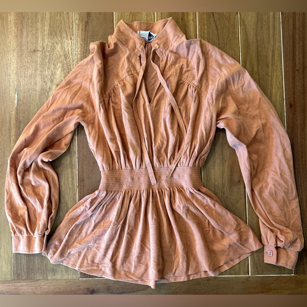 Vintage Trolley Car 70s Apricot Faux Suede Peasant Peplum Top Orange Medium Vintage Trolley Car 70s Apricot Faux Suede Peasant Peplum Top Orange Medium