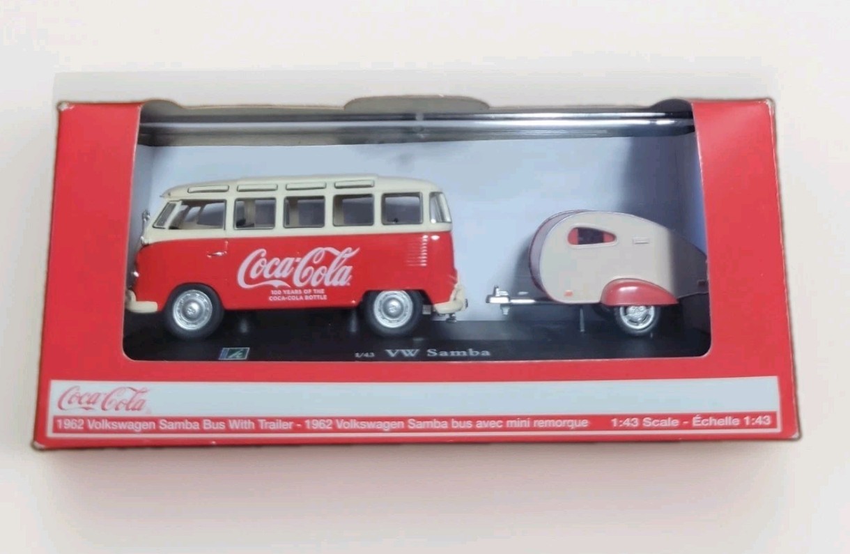 Motor City Coca Cola 1962 Samba Bus With Trailer Avec Mini 1:43 Scale Model Motor City Coca Cola 1962 Samba Bus With Trailer Avec Mini 1:43 Scale Model