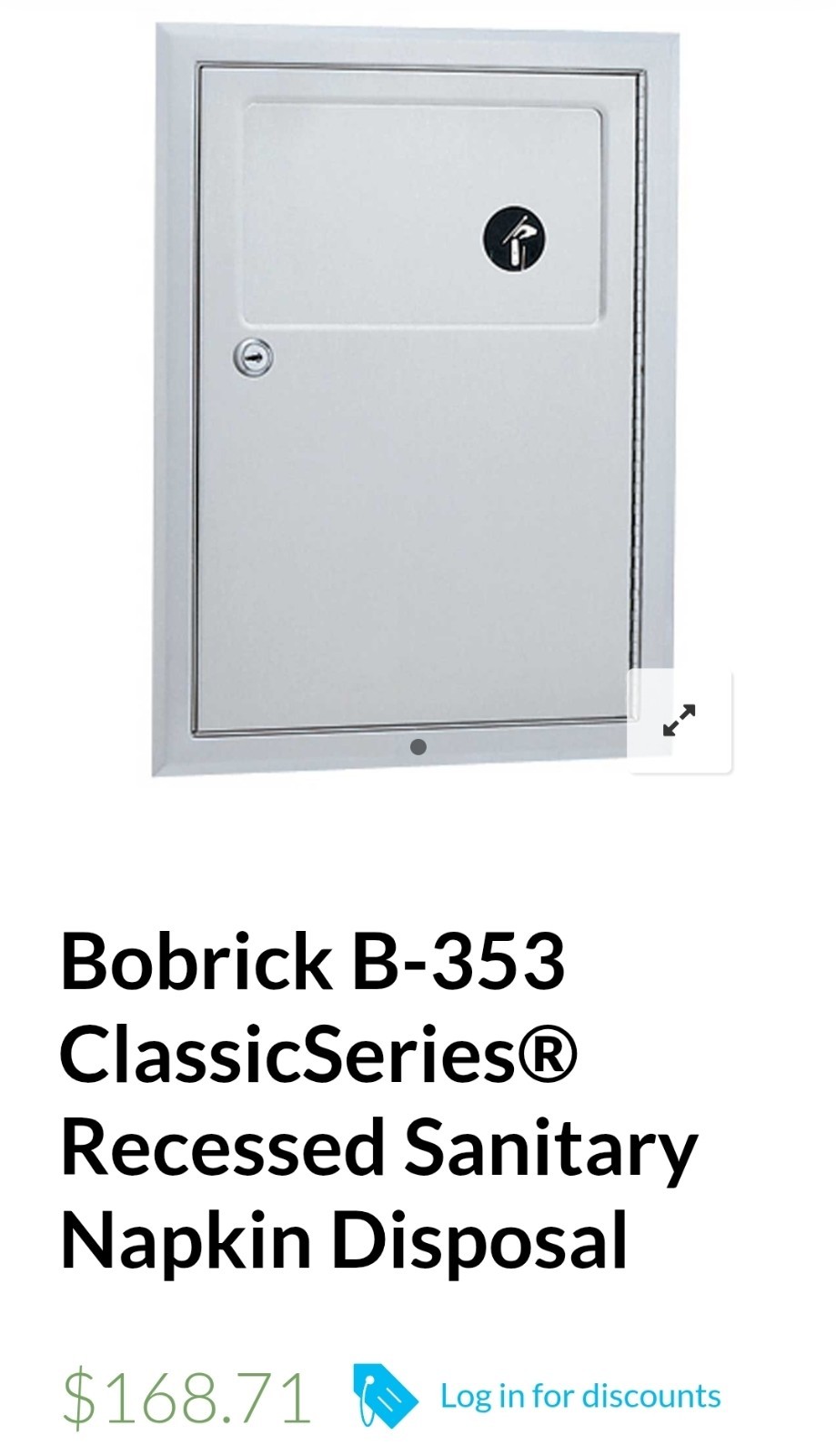 Bobrick B-353 Classic Series  Recessed Sanitary Napkin Disposal For Women's Room