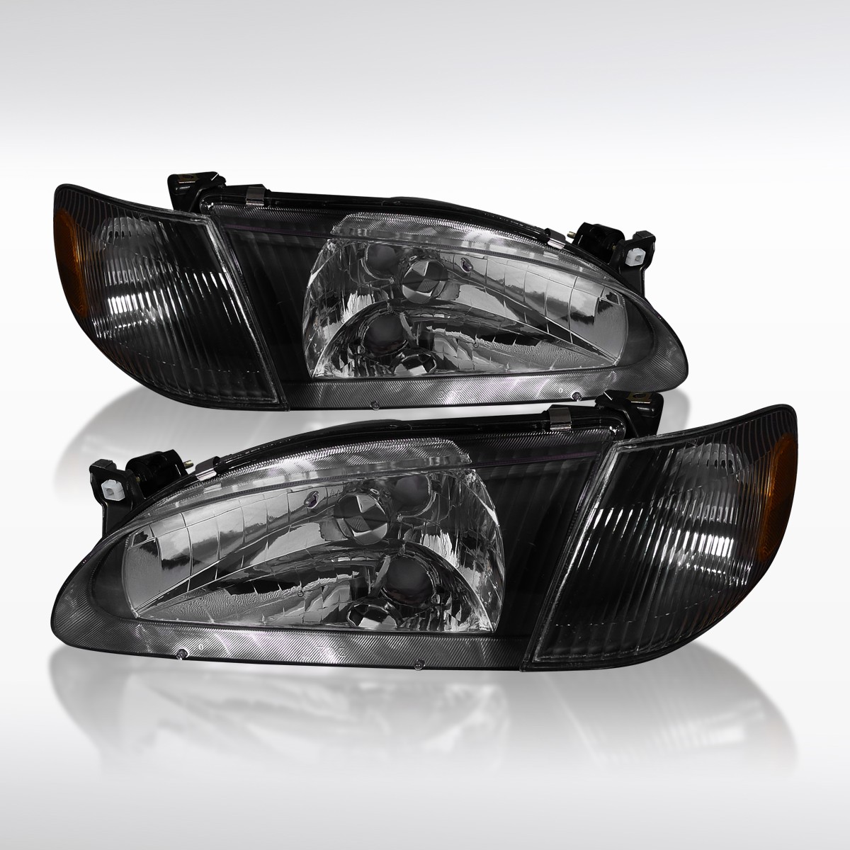 Fit 1998-2000 Toyota Corolla Black Headlights+Corner Signal Lamps Pair 98-00 Fit 1998-2000 Toyota Corolla Black Headlights+Corner Signal Lamps Pair 98-00