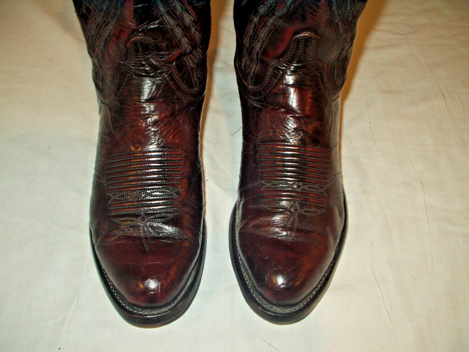 Vtg LUCCHESE All Leather Cowboy Western Boots Size 8.5EE Men\'s *Black Cherry*